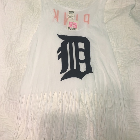 PINK Detroit Tigers fringe crop tank