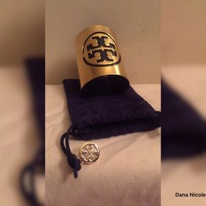 Tory Burch gold/blue patent leather stencil cuff