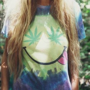 Wildfox Trevor - Tie Dye Weed Smiley Face Tee