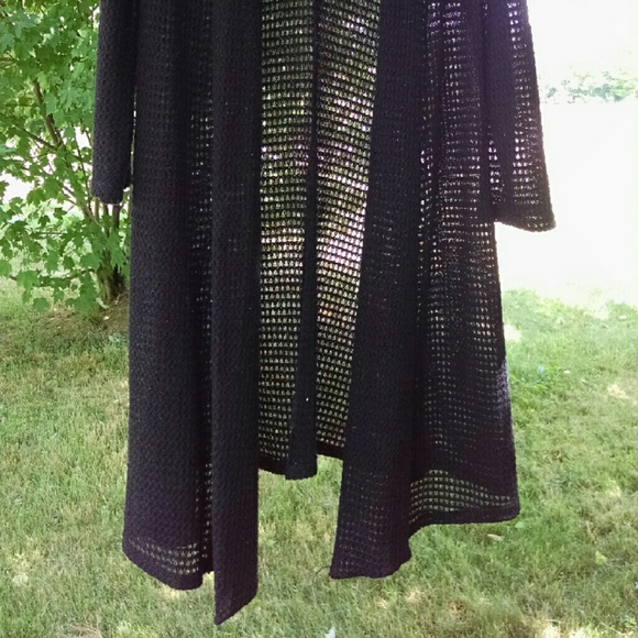 Long Black Slub Knit Open Cardigan Duster - Picture 2 of 3