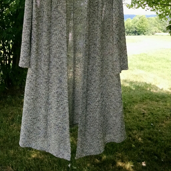 Long Gray Slub Knit Open Cardigan Duster - Picture 2 of 3