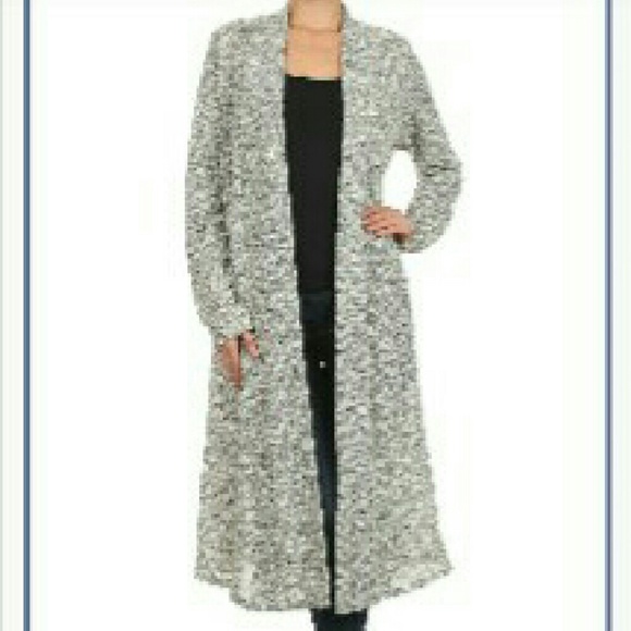 Long Gray Slub Knit Open Cardigan Duster - Picture 3 of 3