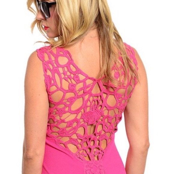 ๐CLEARANCE๐ Pink Crochet Open Back Mini Dress - Picture 3 of 6