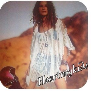 Boho White Lace Cold Shoulder Coverup sz Medium