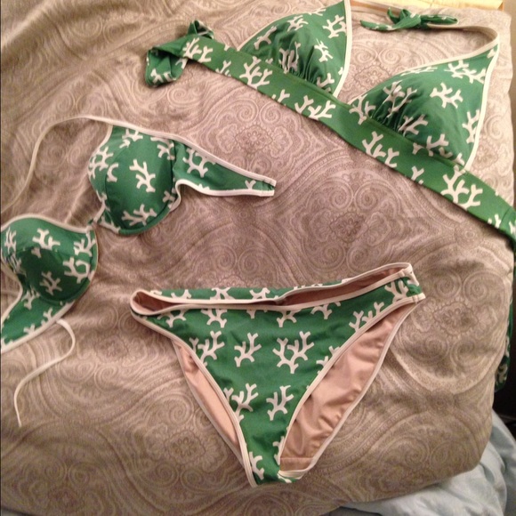Victoria's Secret Bikini, 3 pieces Green & White