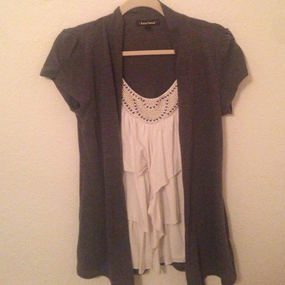 White shirt with attached cardigan. SO CUTE!