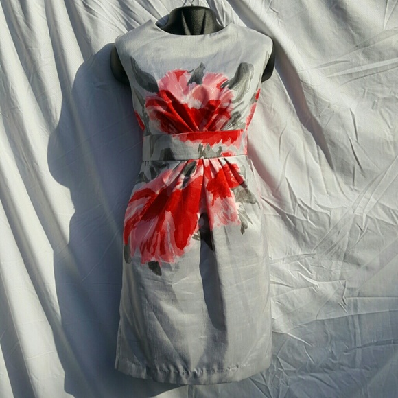 Grey dress with red and pink flowers