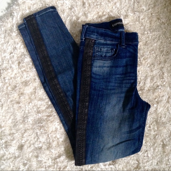 Express Leather Trim Skinny Jeans