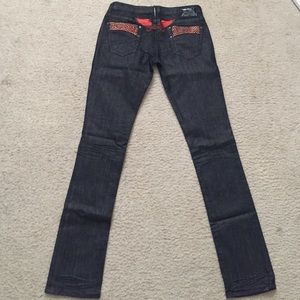 Black robins Jean with red crystals