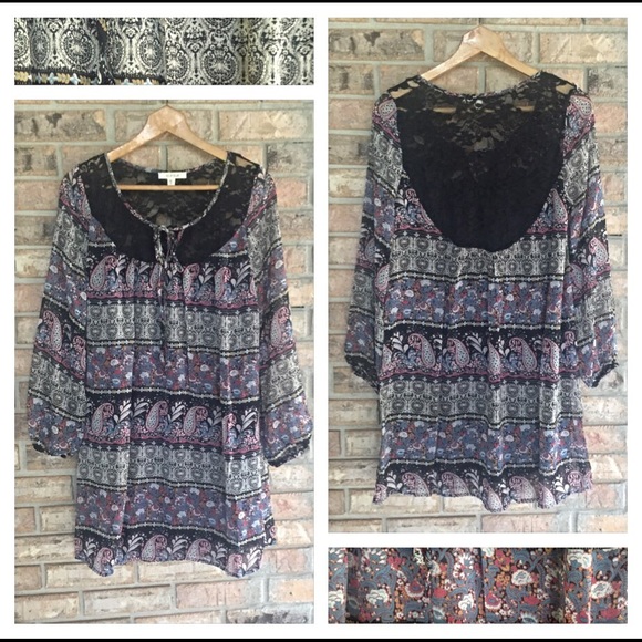 Sold Peasant Paisley Lined Lace Dress S M - Picture 2 of 4