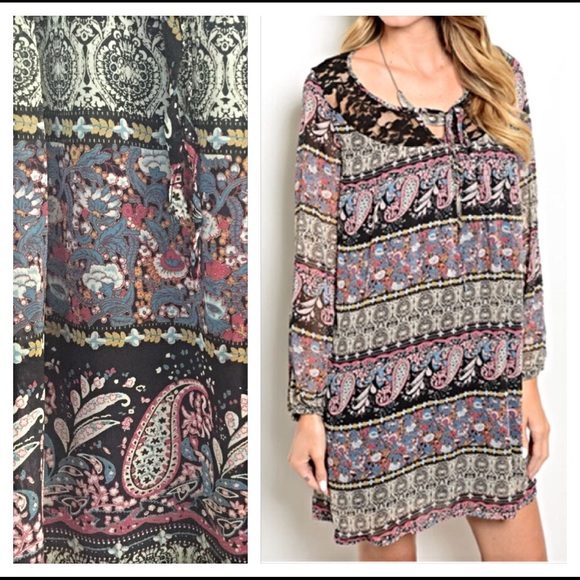 Sold Peasant Paisley Lined Lace Dress S M - Picture 3 of 4