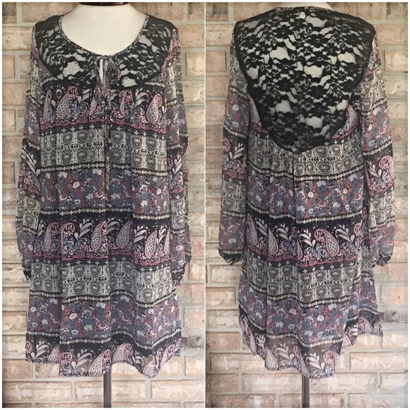 Sold Peasant Paisley Lined Lace Dress S M - Picture 4 of 4