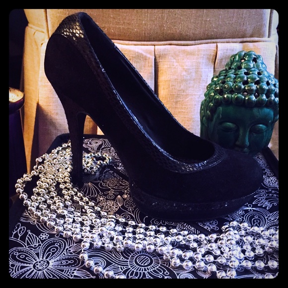 Baby Phat Black Suede and Snake Platform Stiletto