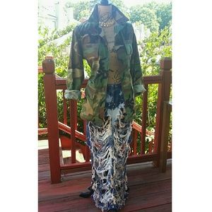 Vintage Bleached & distressed Denim Skirt