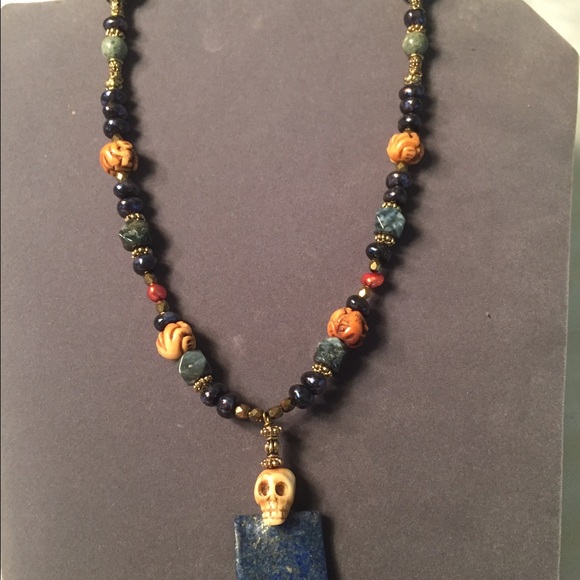 Skull Lapis Necklace - Picture 1 of 4