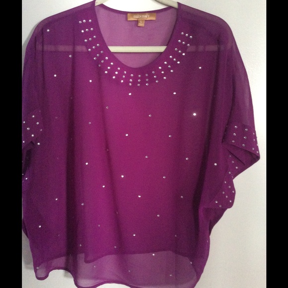 Ellen Tracy sheer rhinestone top. Large
