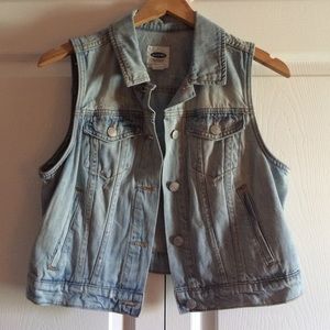 Old Navy Distressed Denim Vest Light Jean