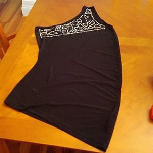 One shoulder ornate studded  dressy black top