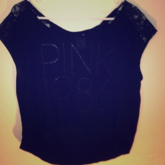 V.S Pink shirt with lace shoulder.