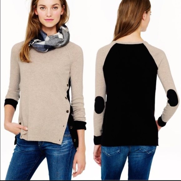 NWT J. Crew Side Button Wool Sweater w/ Elbow Pads