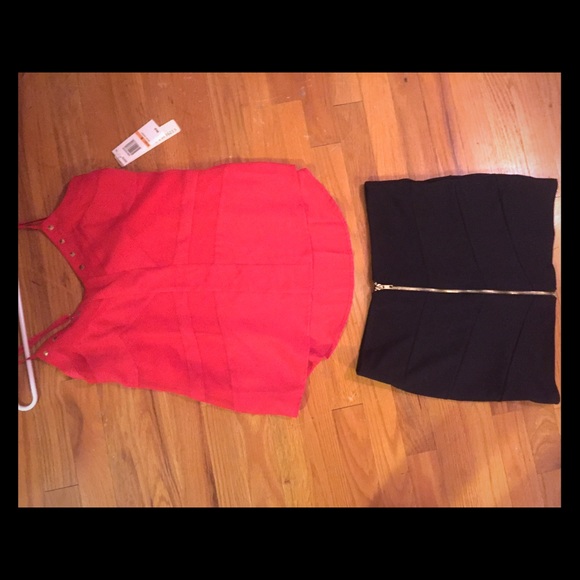 Red dress top and black skirt