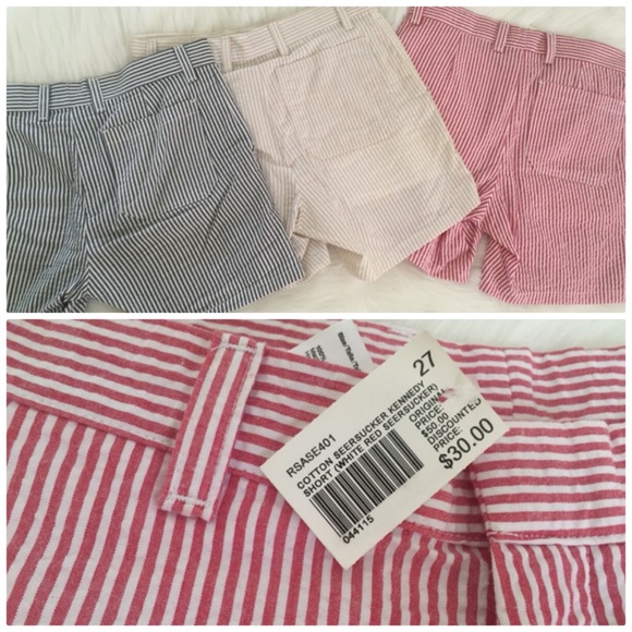 Unisex Striped Shorts (blue, tan, red) sizes 26/27 - Picture 4 of 4