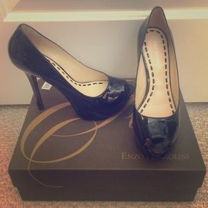 Enzo Angiolini Black Patent Peep-Toe Pumps