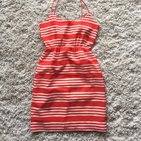 J.Crew orange/cream striped dress. Cinched waist