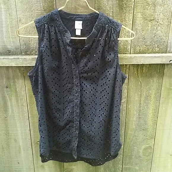Dark navy blue eyelet sleeveless blouse