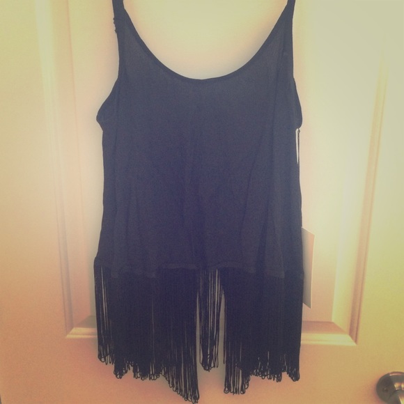 Black Tank with Fringe Hem!!!