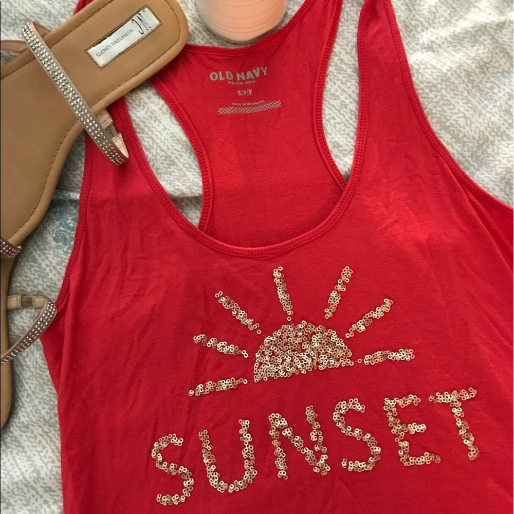 Old Navy Coral w/gold sequin tank