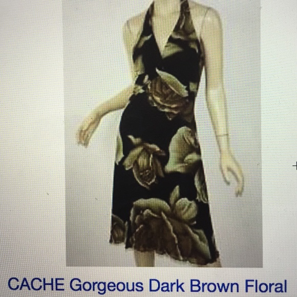 Cache brown and mint green floral halter dress