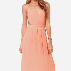 Backless Peach Chiffon Maxi Dress