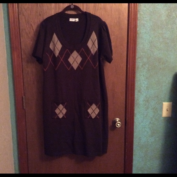 Brown, tan, and orange sweater dress