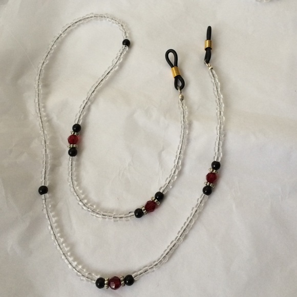 Eye Glass Holder - Ruby and Black Beaded