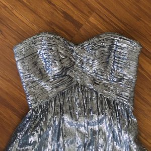La Femme Sequin Strapless Silver Gown
