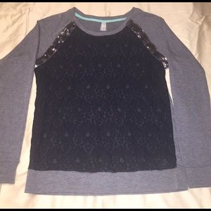 Vanity Grey, Black & Teal Lace Sweater