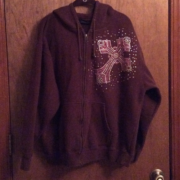 Dark brown, cross embellished hooded jacket