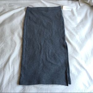 Gray midi pencil skirt w/ side slit