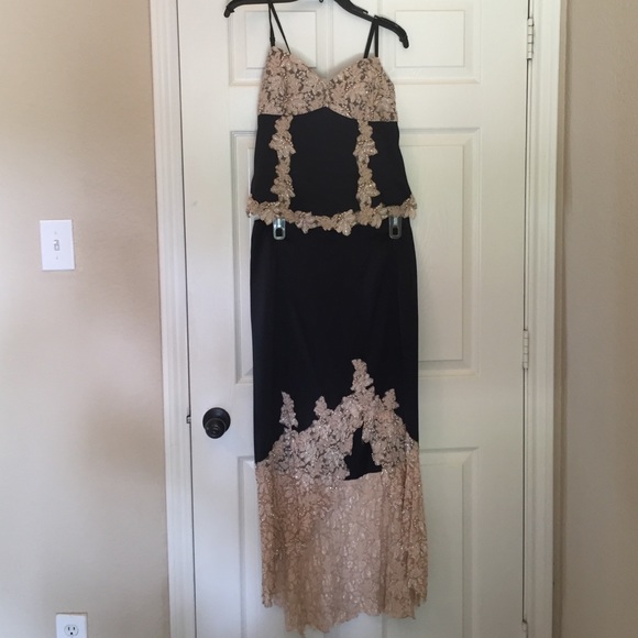 Cache Silk and beaded lace 2 piece dress