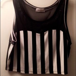 Mesh black and white stripes crop top