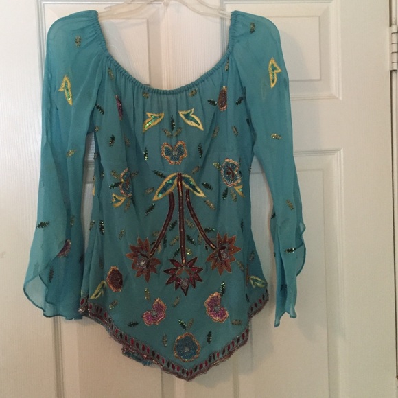 Aftershock tourqoise beaded blouse