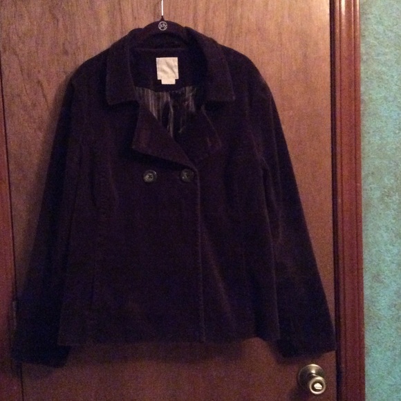 Dark brown velvet/velour pea coat
