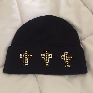 Gold Studded Cross Beanie