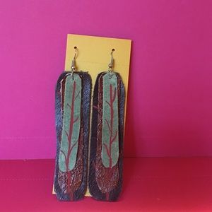 Hand painted leather earrings