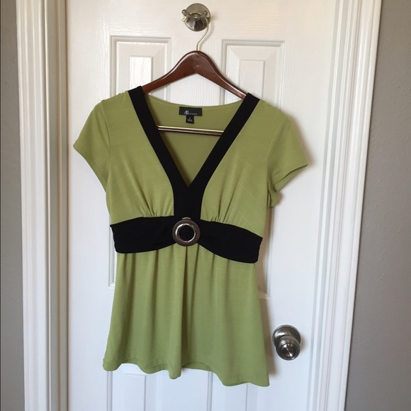 AB Studio chartreuse & black blouse