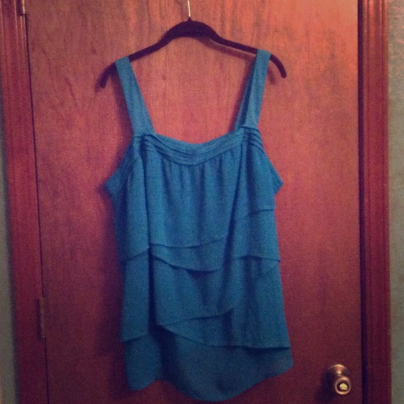 Dark turquoise chiffon ruffled tank top