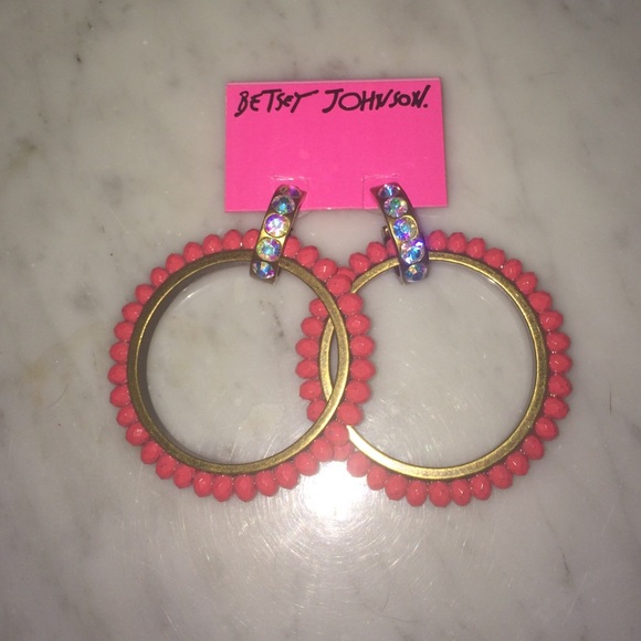 Betsey Johnson hot pink diamond hoops