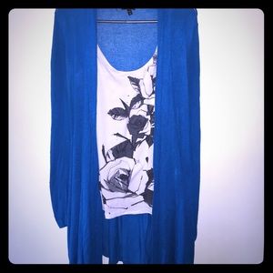 Blue Express fly away cardigan with a tie.