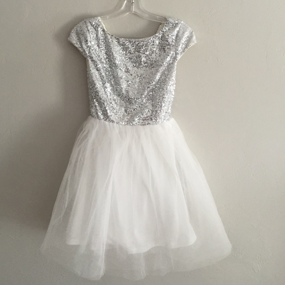 White Tulle and Tiny Silver Sequin Party Dress